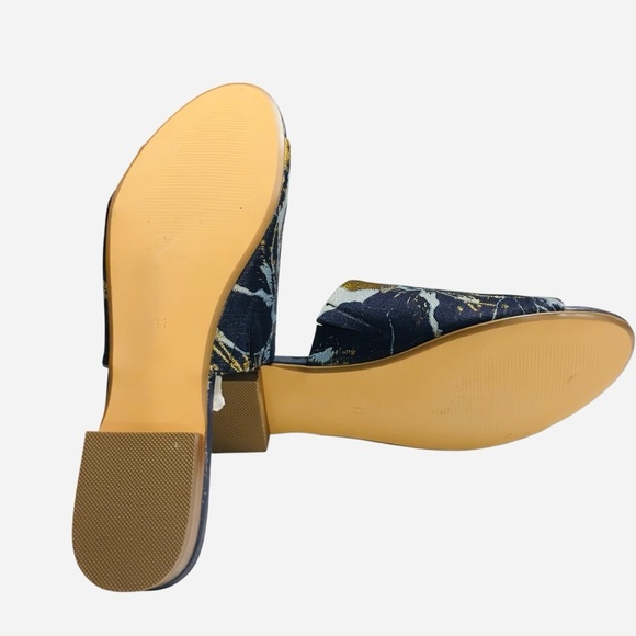 Soft Surroundings Priya Size 11 Brocade Fabric Slides Blue Gold - Picture 4 of 10